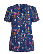 Navy Nurse Life Typography Doodle Cute Nurse Scrub Top - Scrubloop