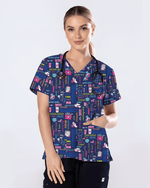 Navy Nurse Life Typography Doodle Cute Nurse Scrub Top - Scrubloop