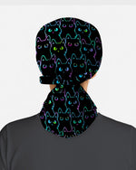 Neon Black Cat Allover Pattern Illustration Scrub Cap - Scrubloop