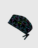 Neon Black Cat Allover Pattern Illustration Scrub Cap - Scrubloop