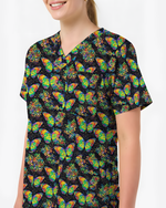 Neon Tie-Dye Butterfly Magic Nurse Scrub Top - Scrubloop