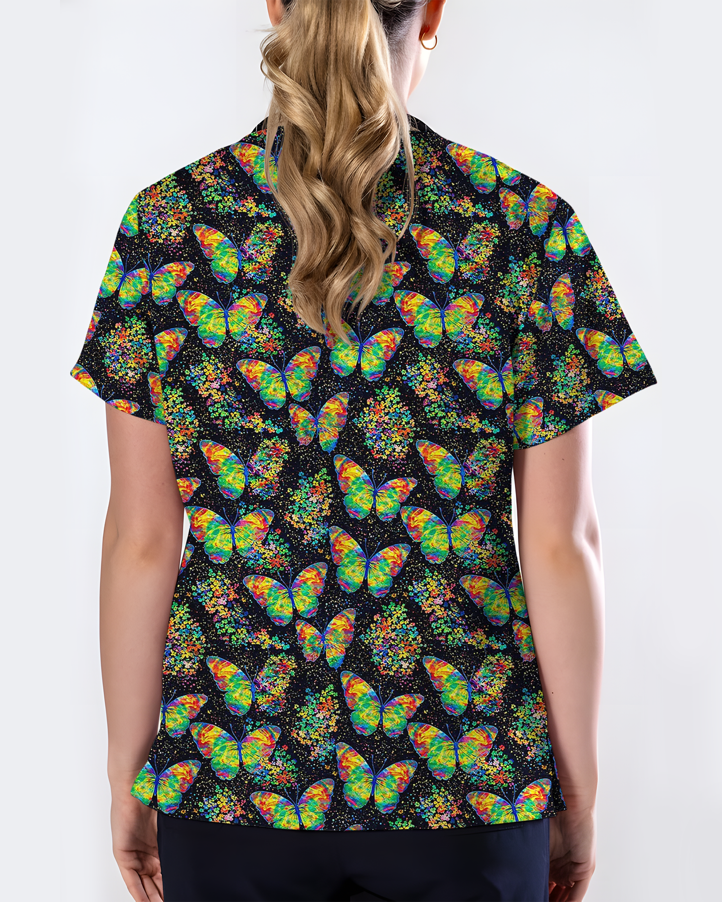 Neon Tie-Dye Butterfly Magic Nurse Scrub Top - Scrubloop