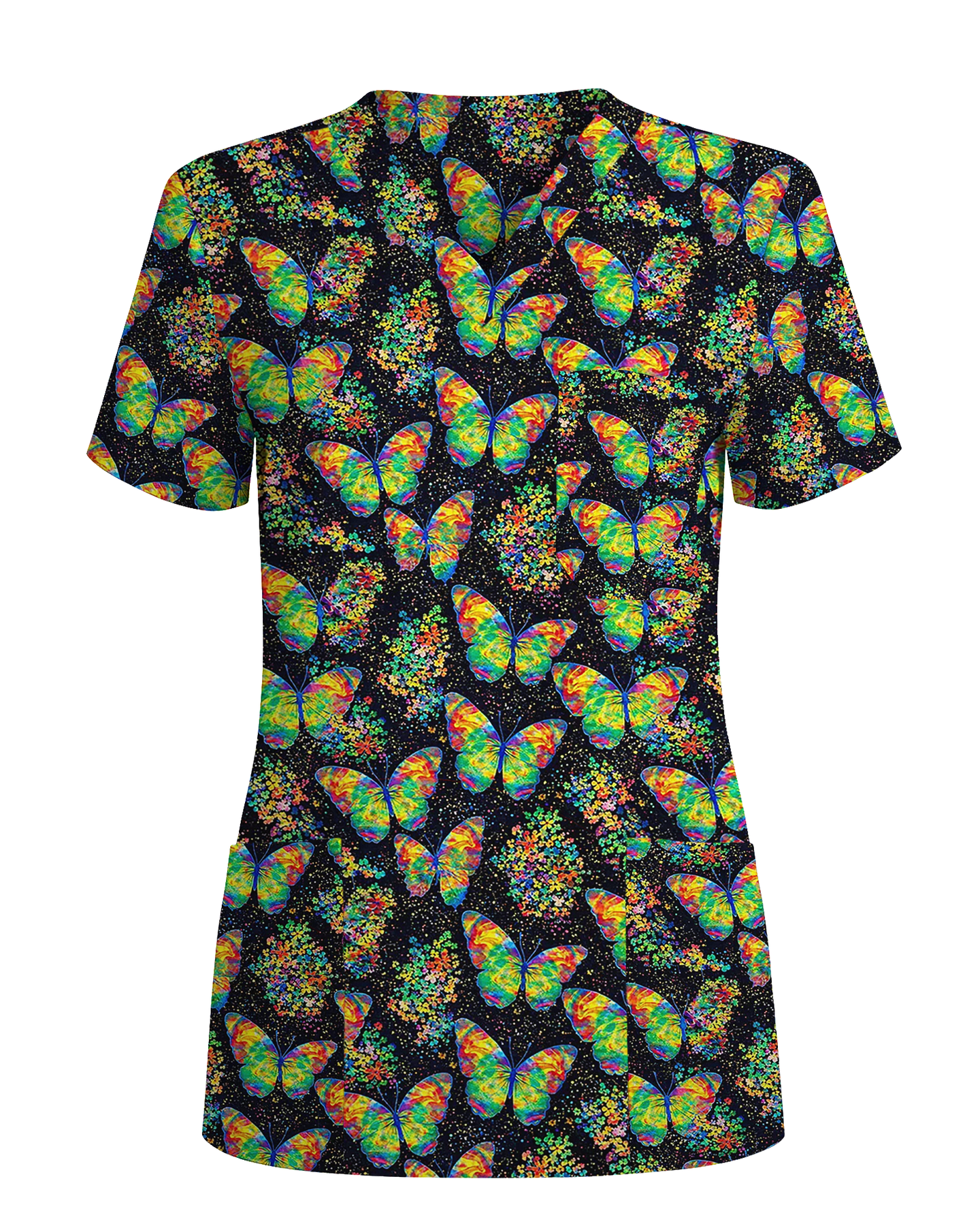 Neon Tie-Dye Butterfly Magic Nurse Scrub Top - Scrubloop