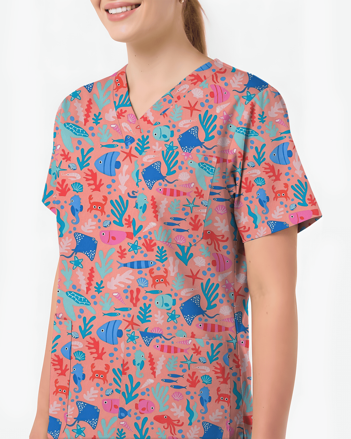 Ocean Wonders Medical Women Scrub Top - Scrubloop