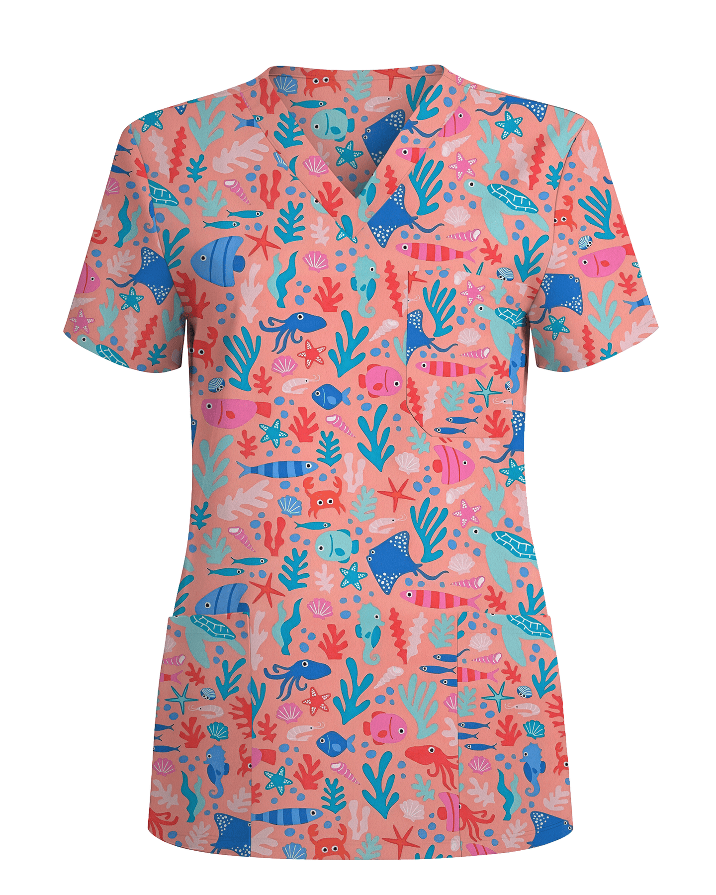 Ocean Wonders Medical Women Scrub Top - Scrubloop