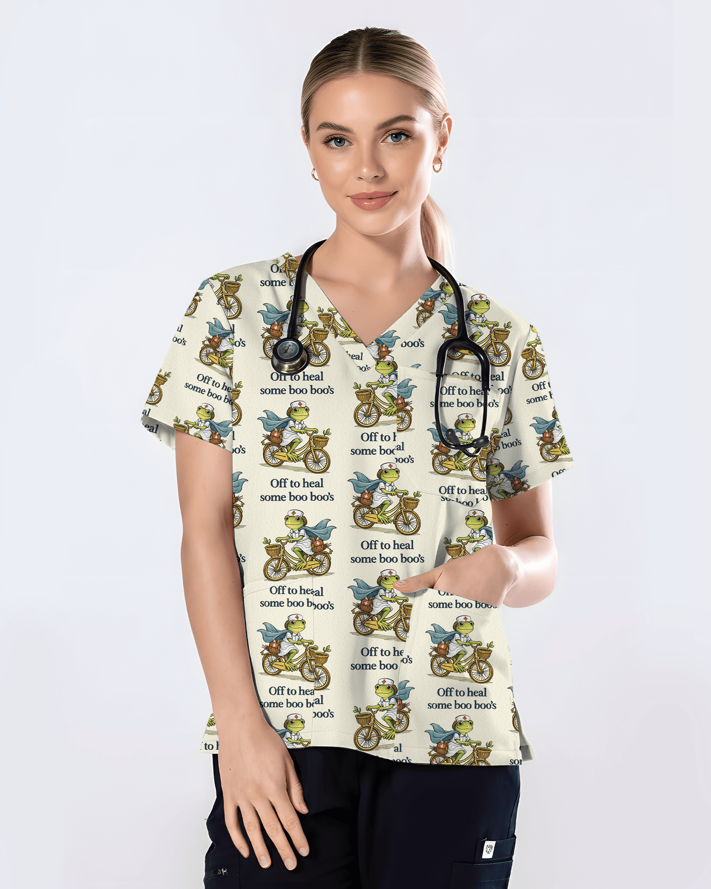 Off To Heal Some Boo Boo's Frog Nurse Scrub Top - Scrubloop