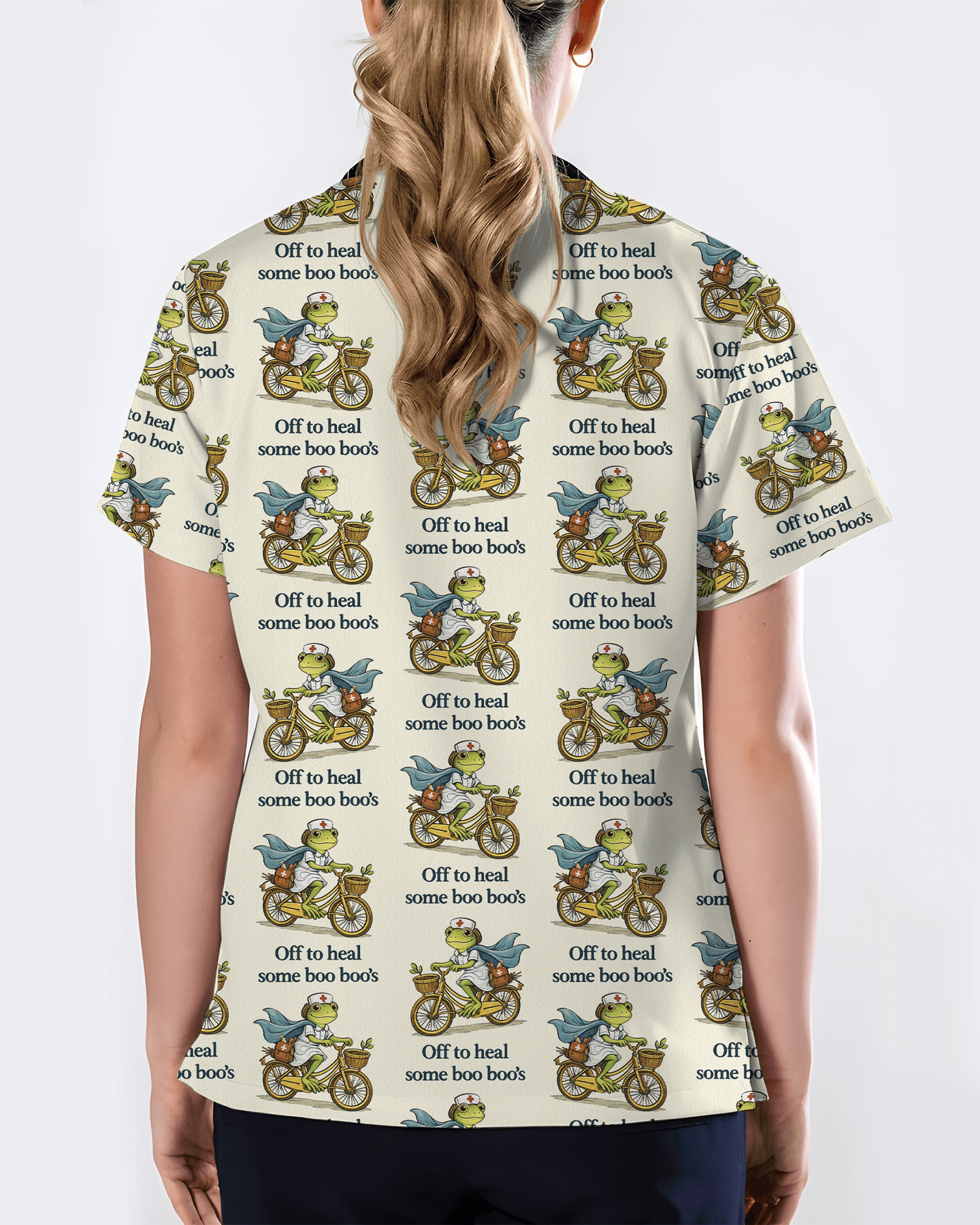 Off To Heal Some Boo Boo's Frog Nurse Scrub Top - Scrubloop