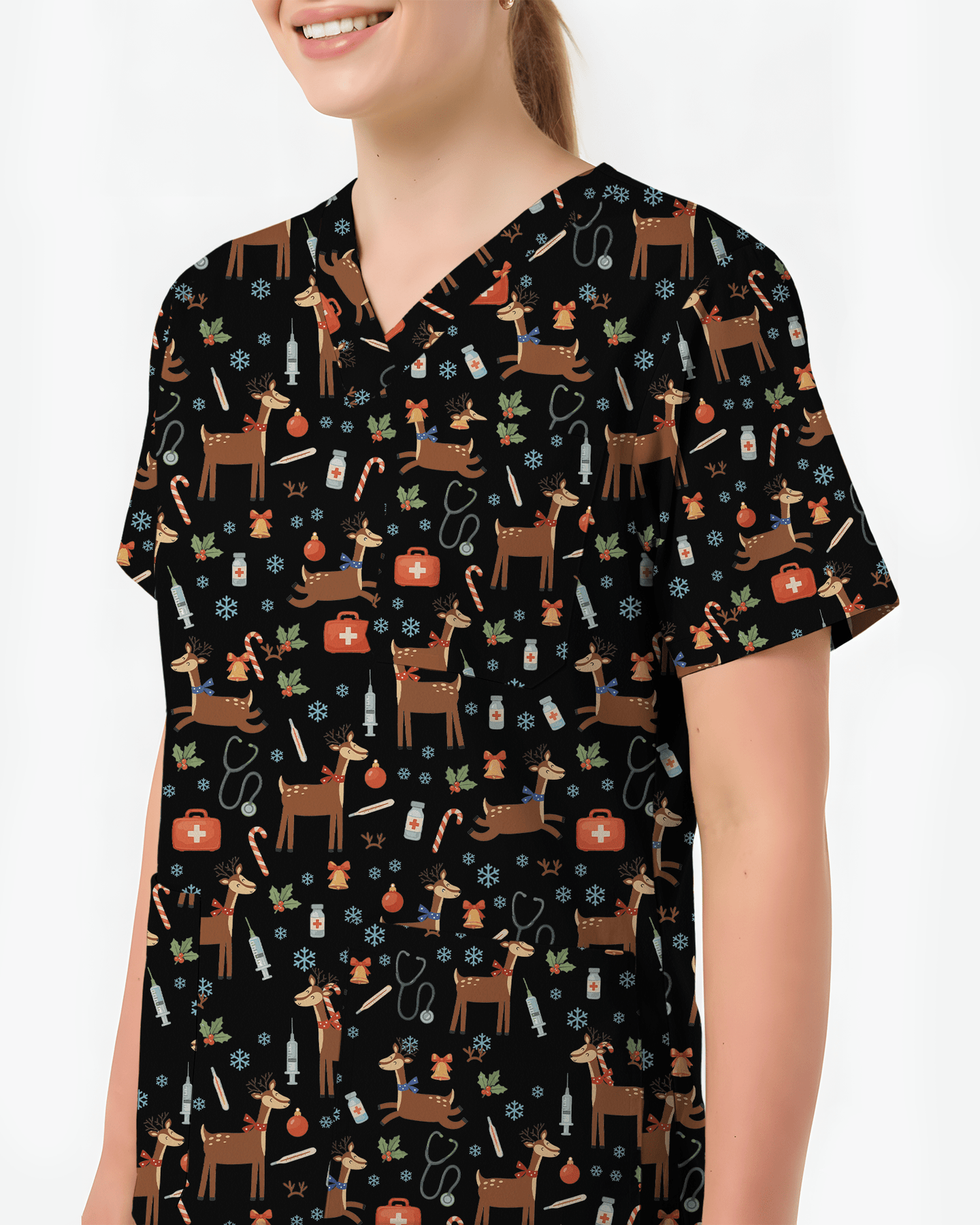 Oh Deer Christmas Holiday Nursing Scrub Top - Scrubloop