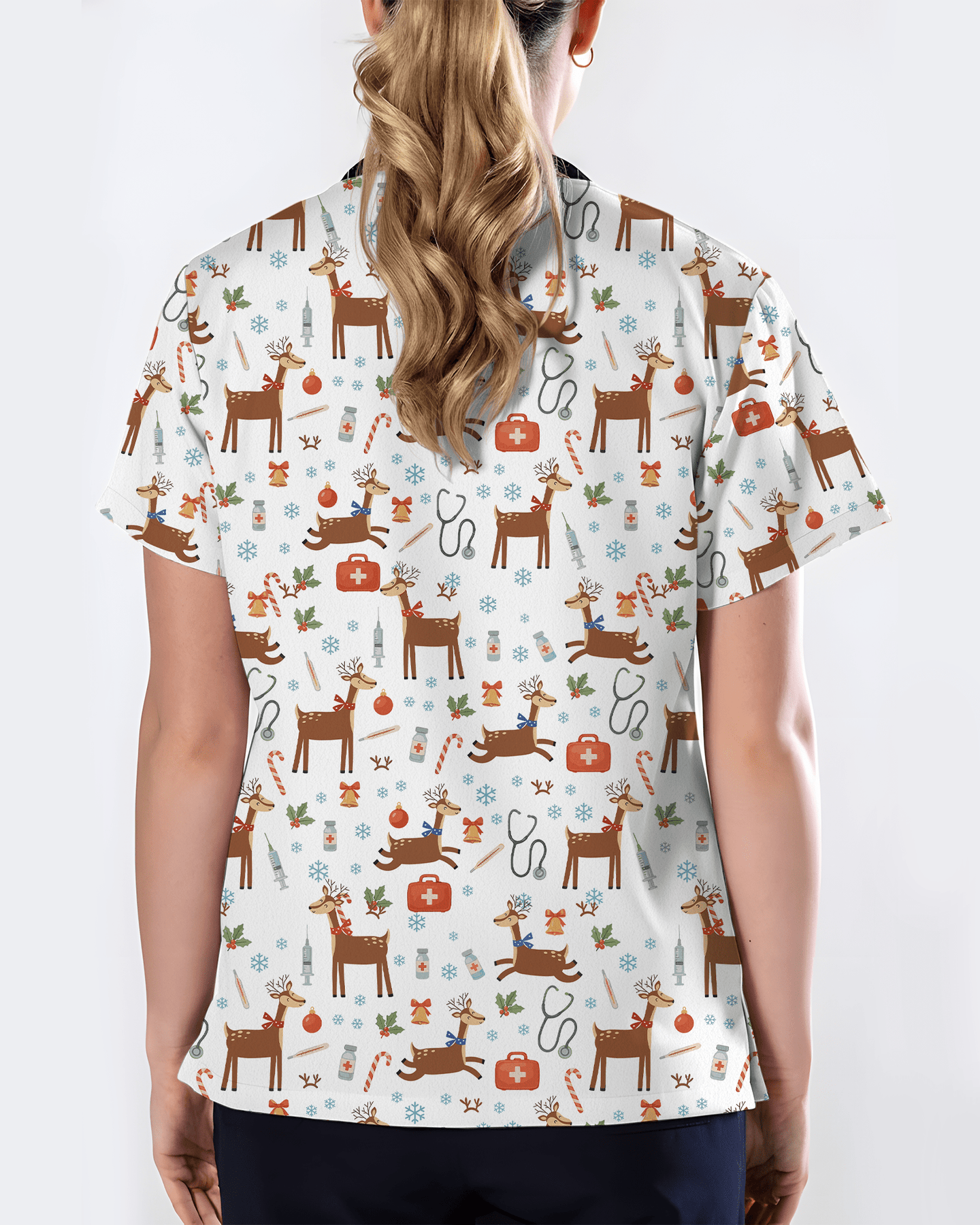 Oh Deer Christmas Holiday Nursing Scrub Top - Scrubloop