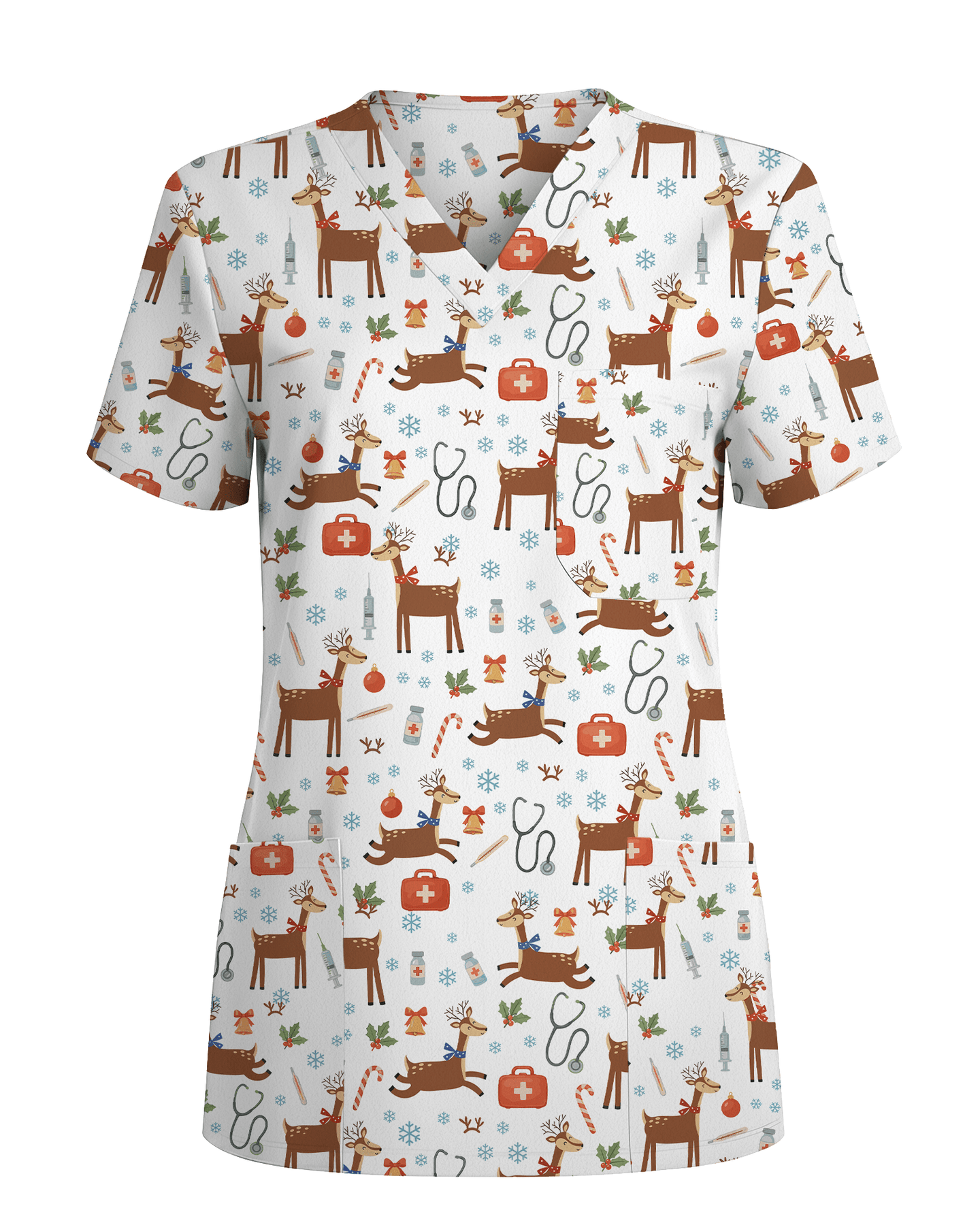 Oh Deer Christmas Holiday Nursing Scrub Top - Scrubloop