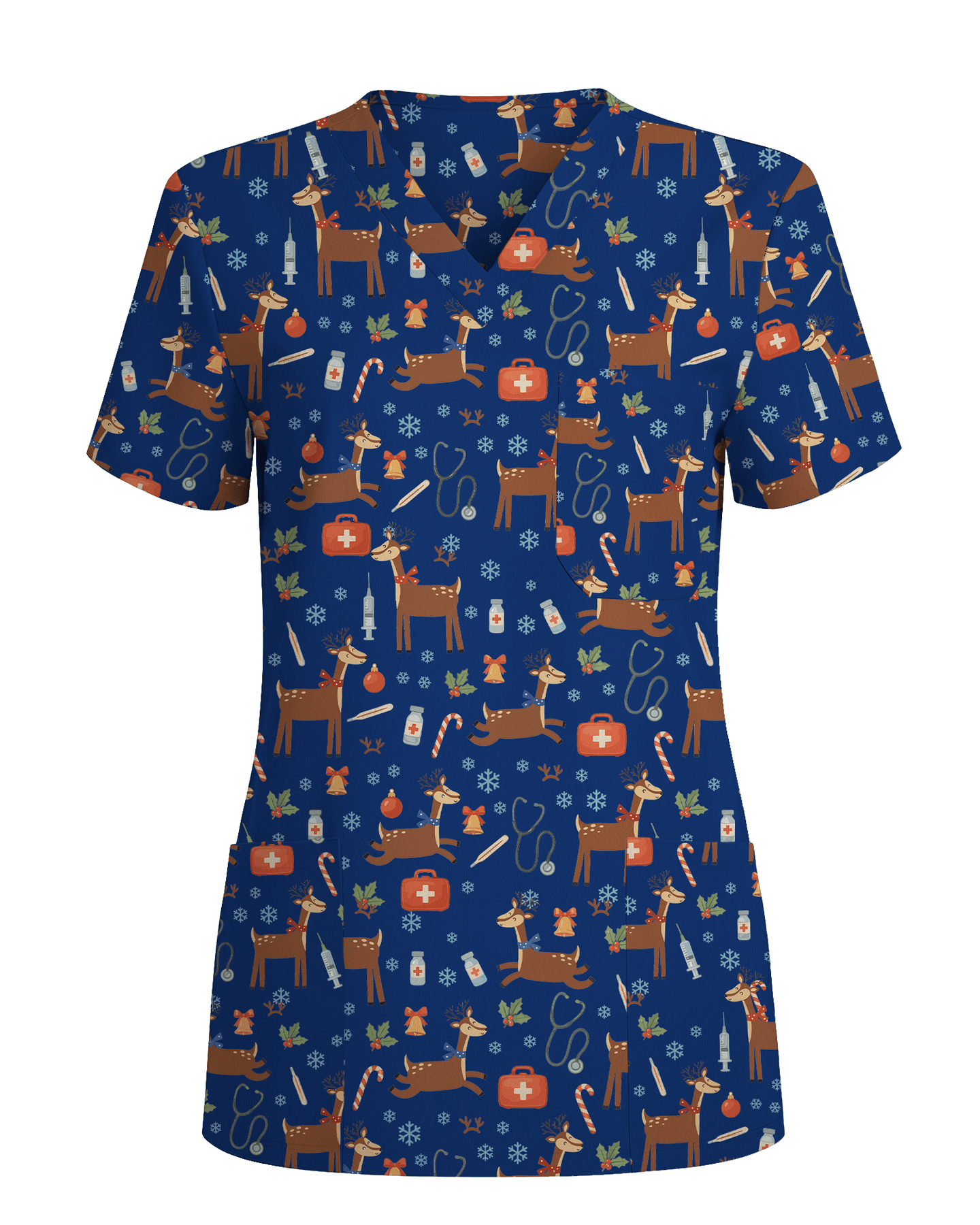 Oh Deer Christmas Holiday Nursing Scrub Top - Scrubloop