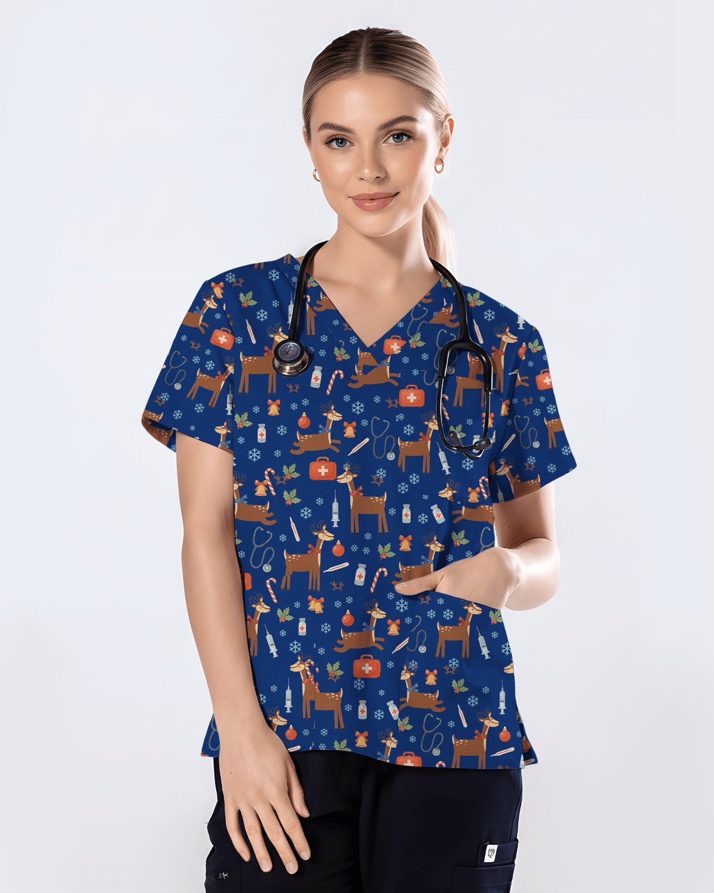 Oh Deer Christmas Holiday Nursing Scrub Top - Scrubloop