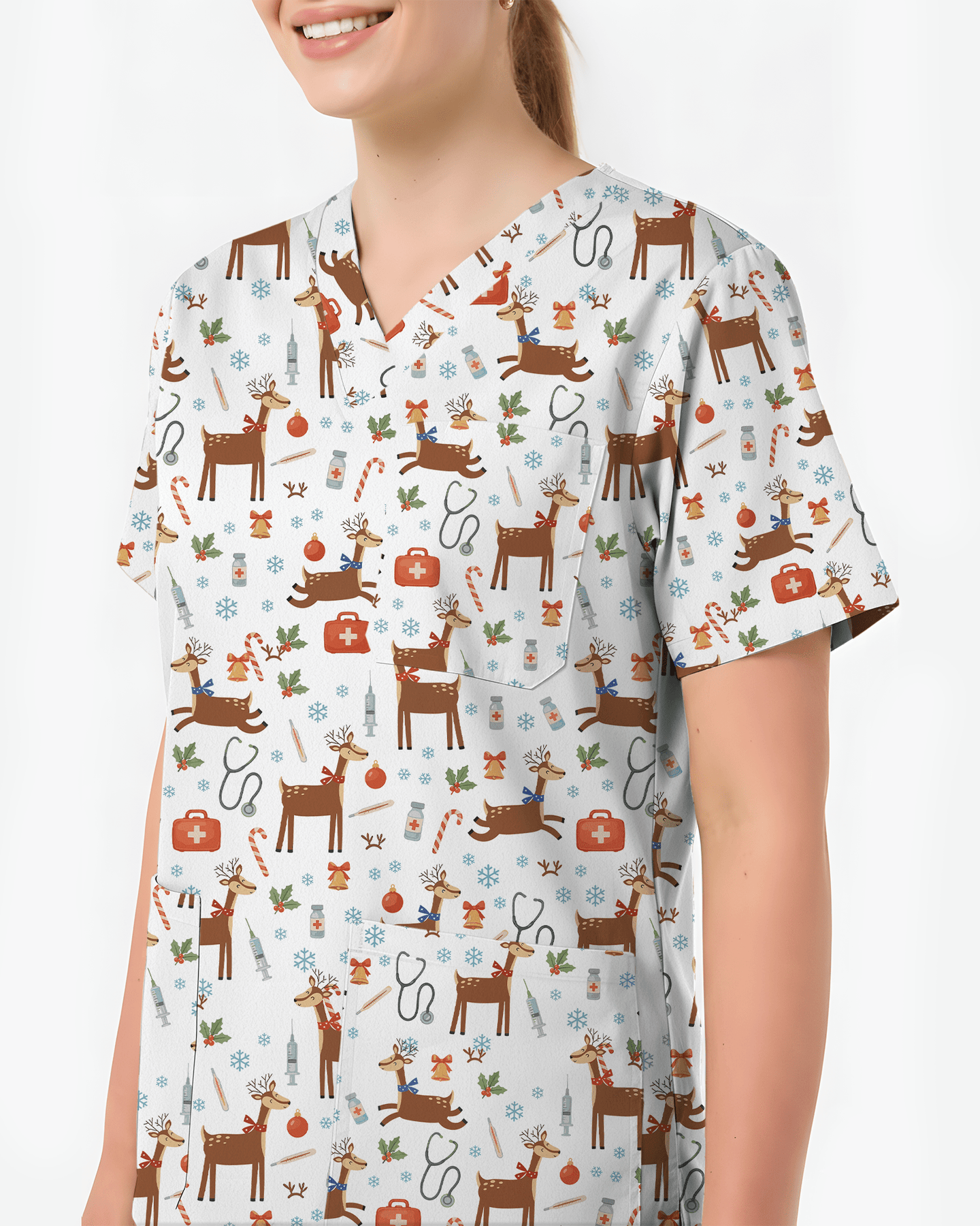 Oh Deer Christmas Holiday Nursing Scrub Top - Scrubloop