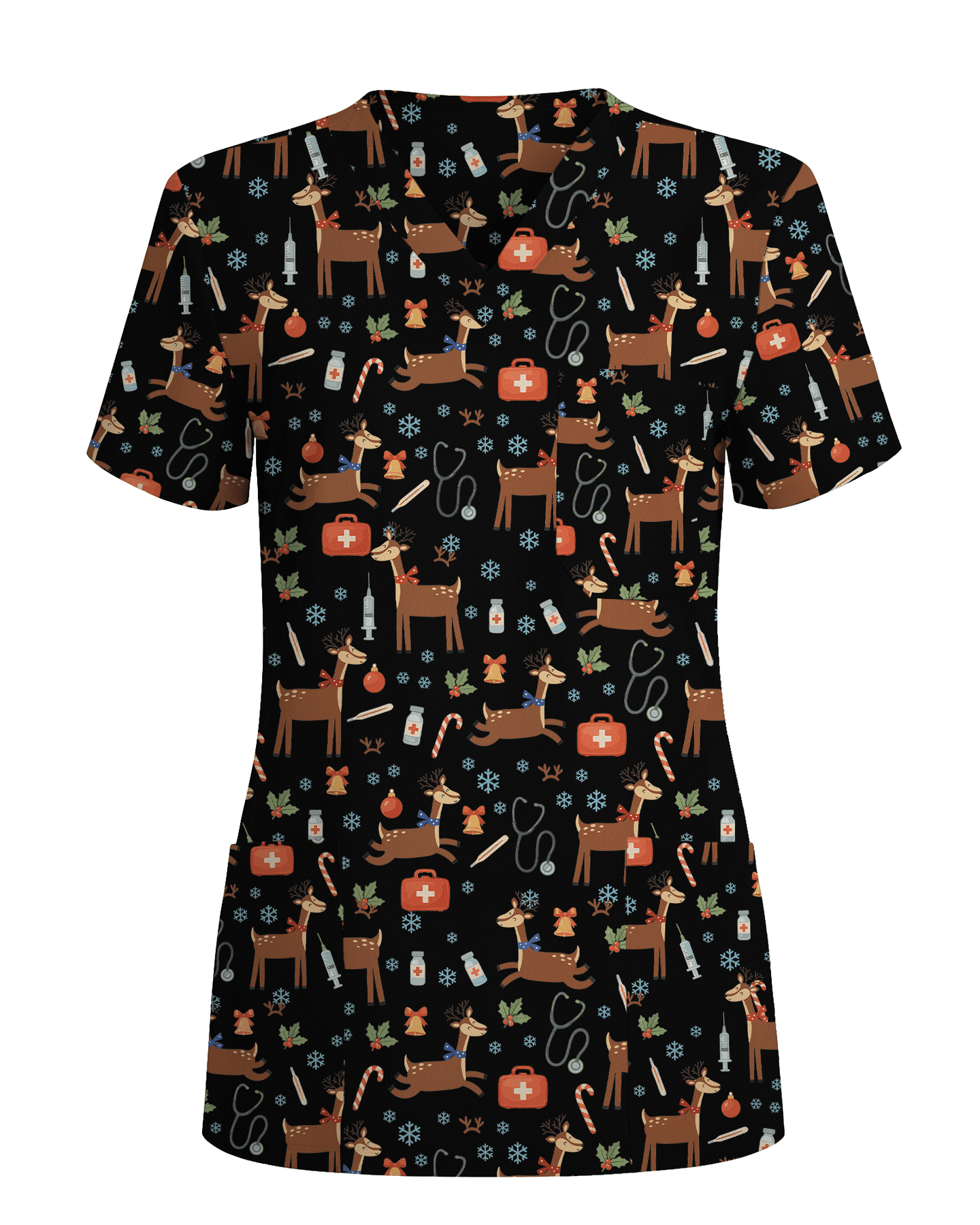 Oh Deer Christmas Holiday Nursing Scrub Top - Scrubloop