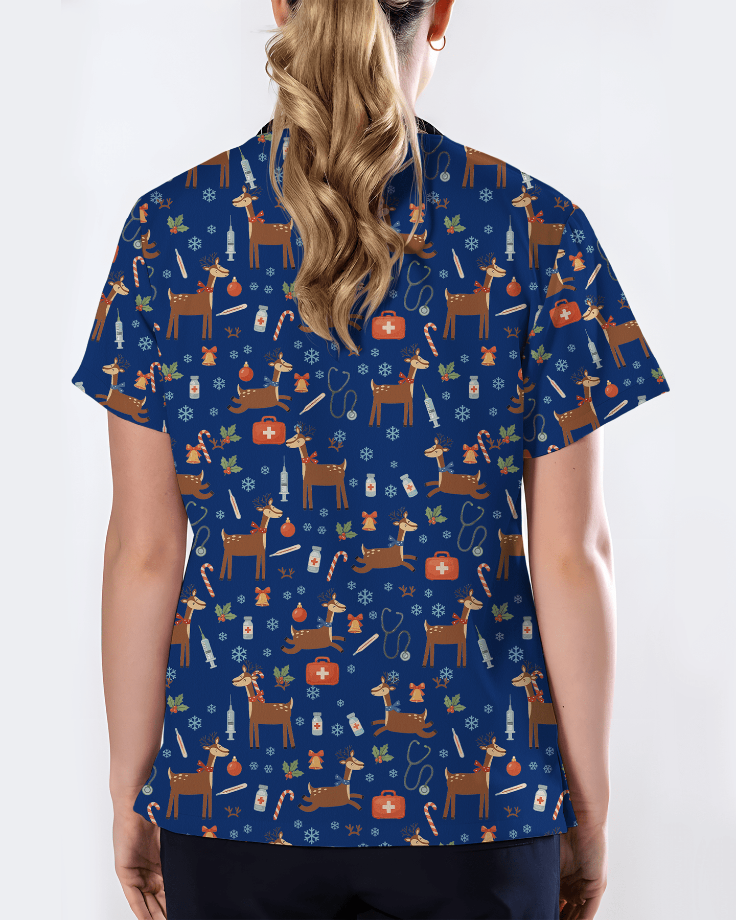 Oh Deer Christmas Holiday Nursing Scrub Top - Scrubloop