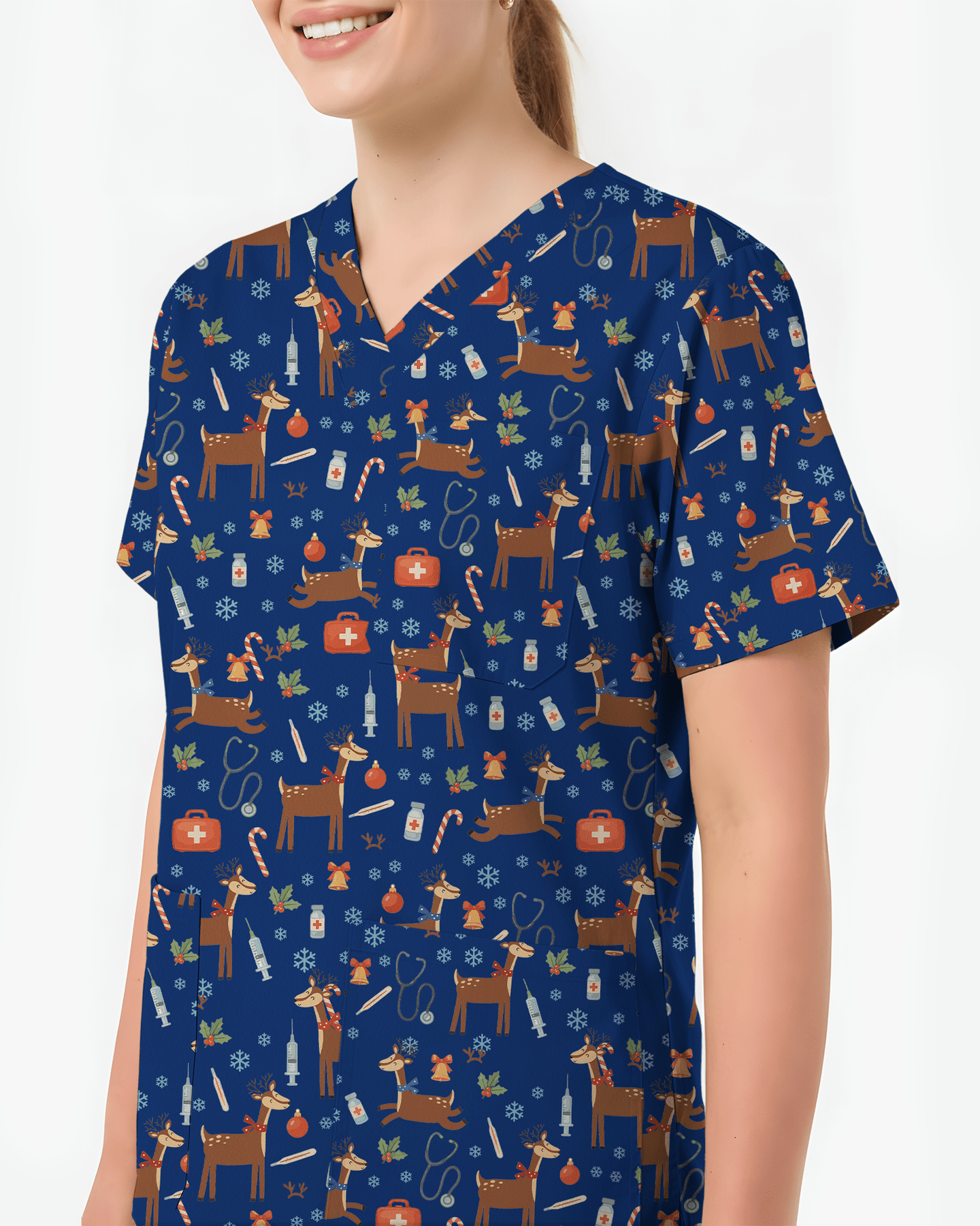 Oh Deer Christmas Holiday Nursing Scrub Top - Scrubloop