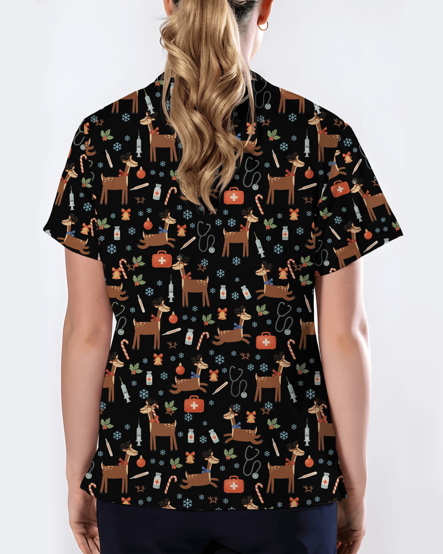 Oh Deer Christmas Holiday Nursing Scrub Top - Scrubloop