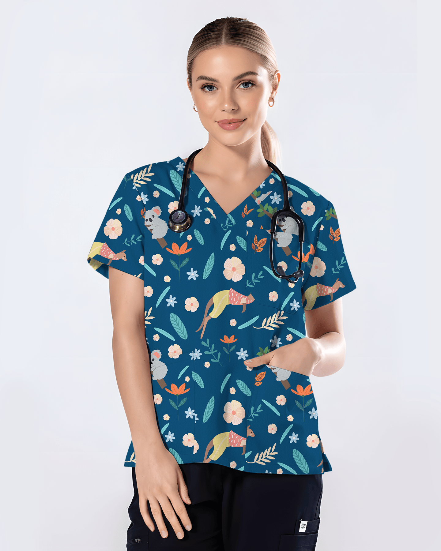 Outback Buddies Wild Desert Adventure Women Scrub Top - Scrubloop
