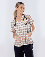 Pastel Easter Bunny & Bows Cute Nurse Scrub Top - Scrubloop
