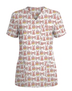 Pastel Easter Bunny & Bows Cute Nurse Scrub Top - Scrubloop