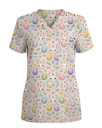 Pastel Medical Bunny Eggs Medical Scrub Top - Scrubloop