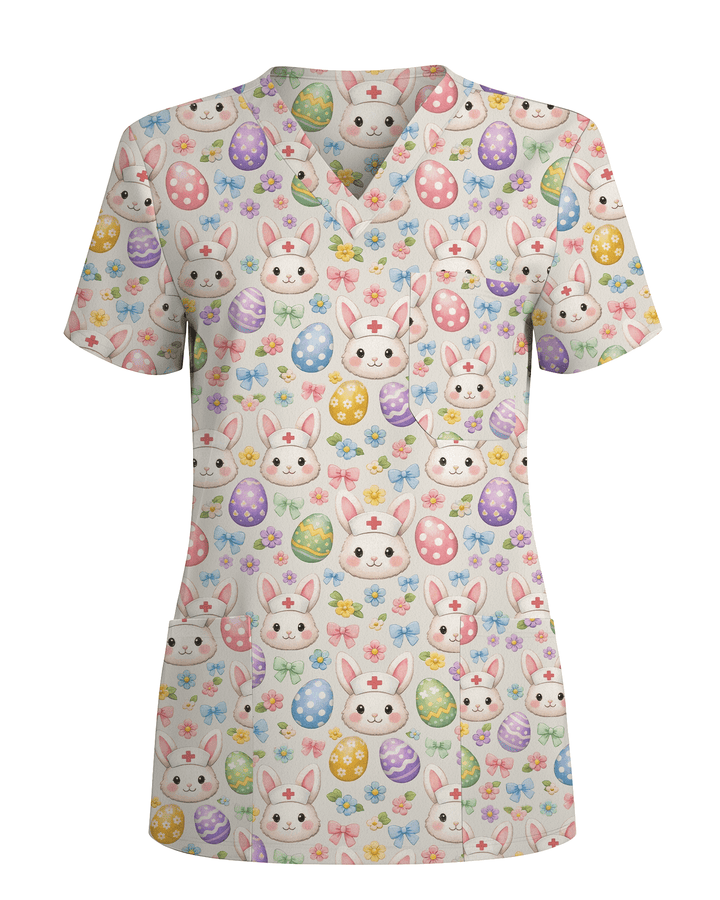 Pastel Medical Bunny Eggs Medical Scrub Top