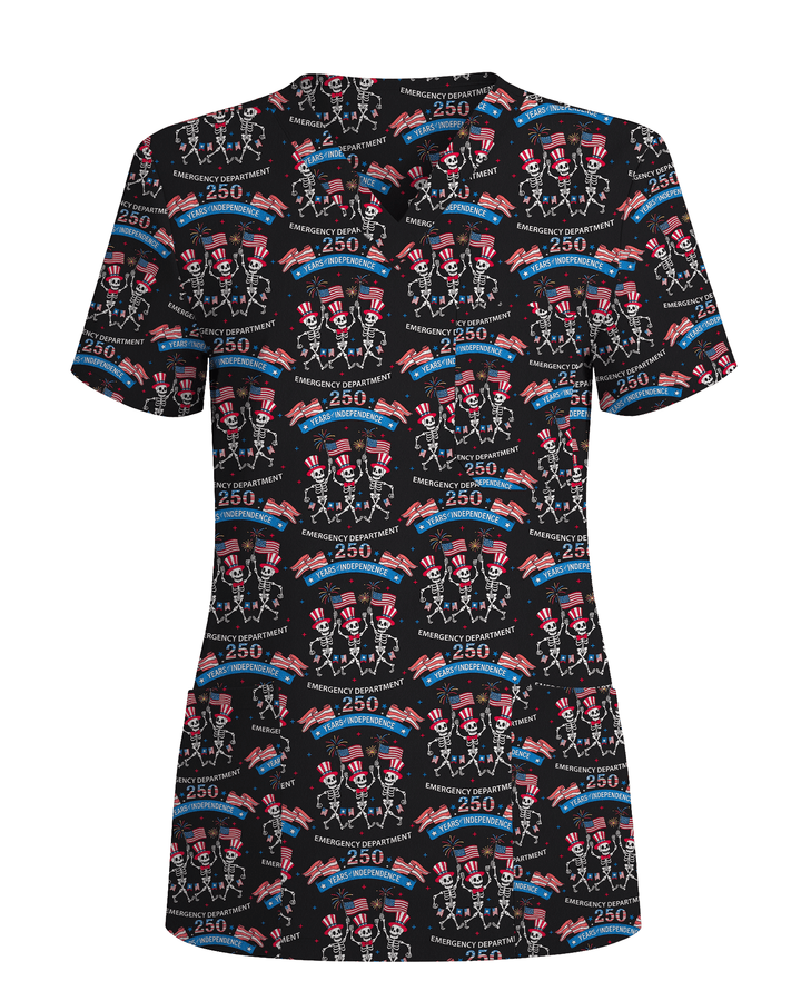 Patriotic 250 Years of Independence Healthcare Scrub Top
