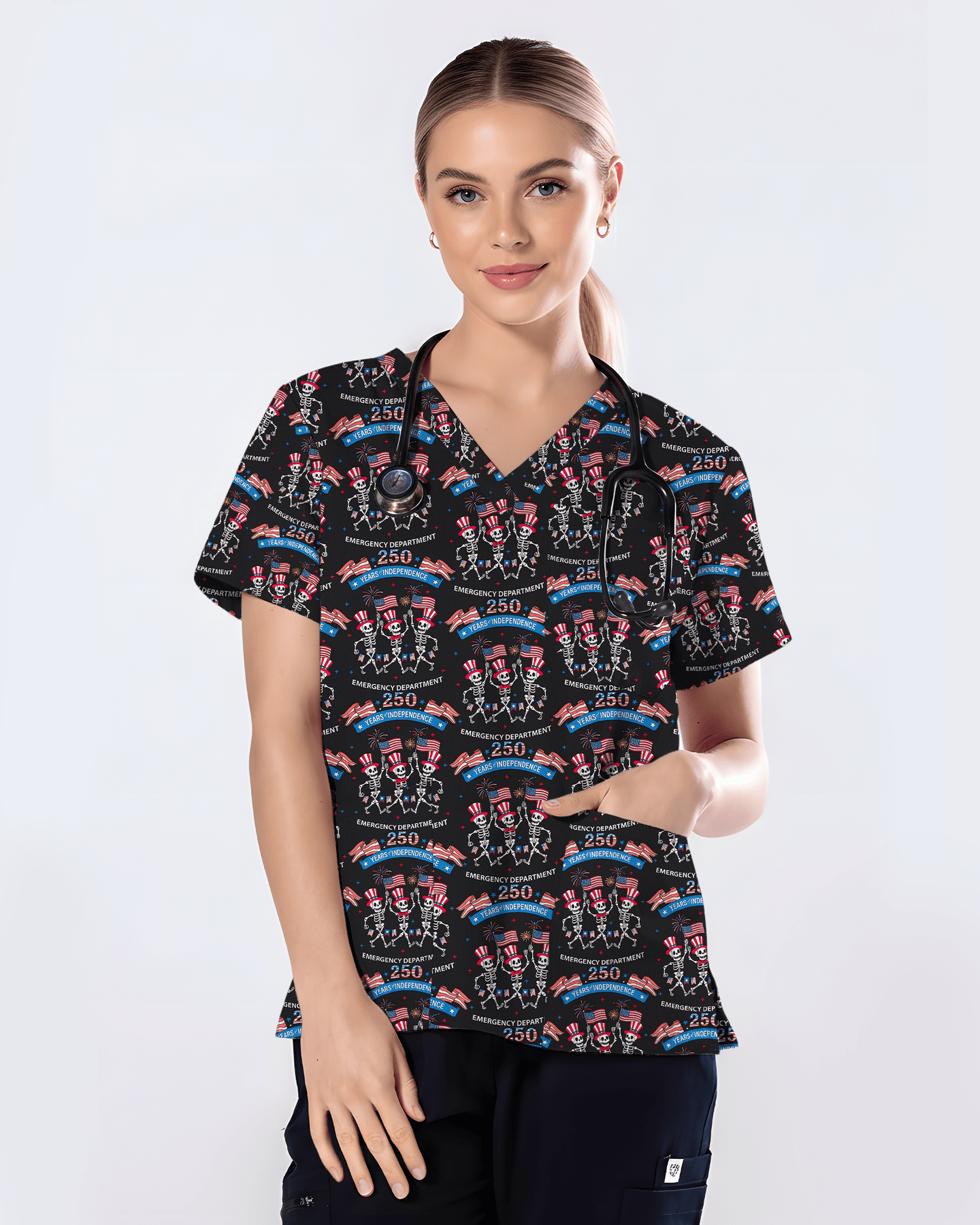 Patriotic 250 Years of Independence Healthcare Scrub Top - Scrubloop