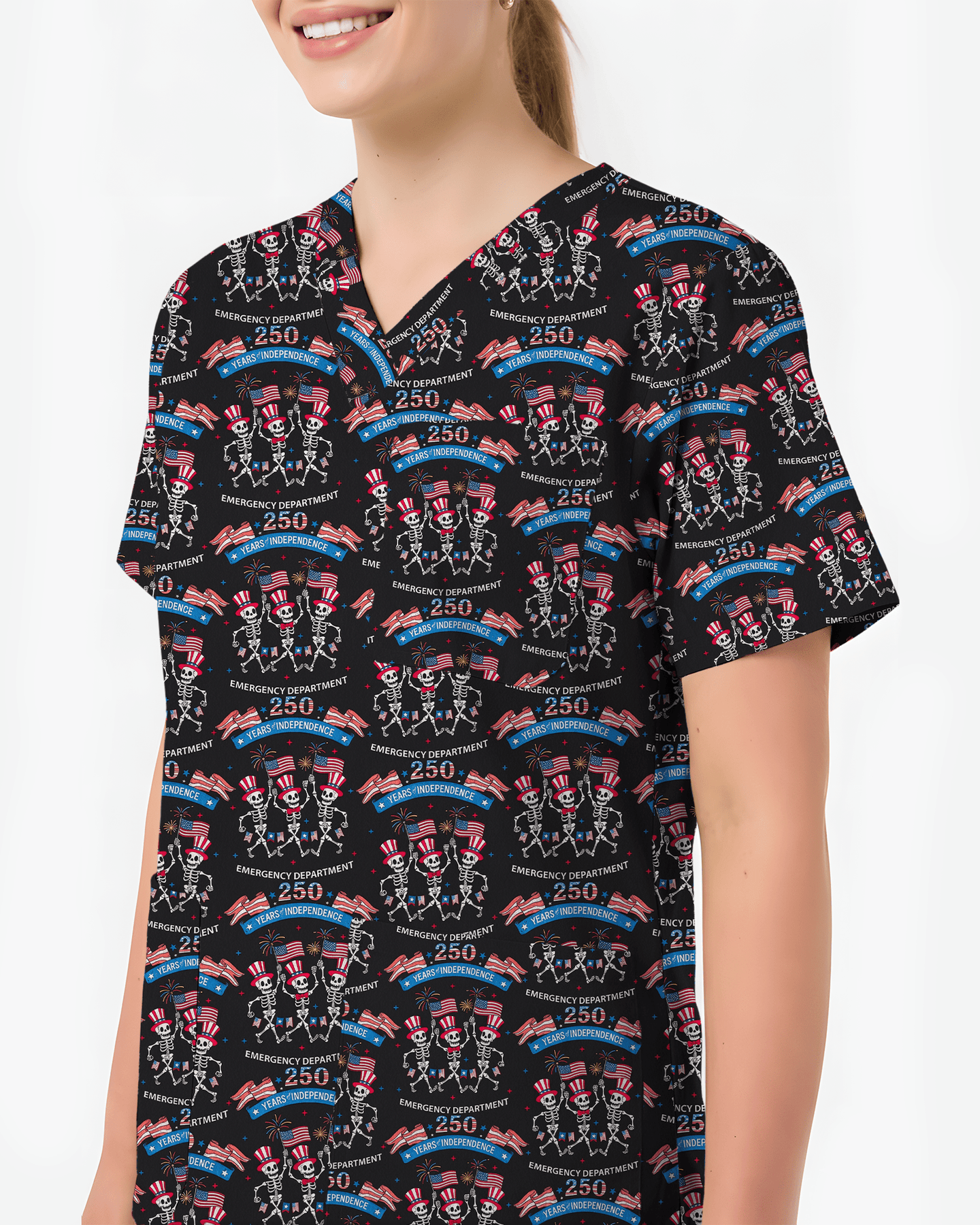Patriotic 250 Years of Independence Healthcare Scrub Top - Scrubloop