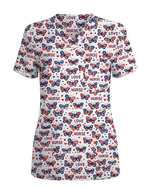 Patriotic American Butterfly Theme Women Scrub Top - Scrubloop