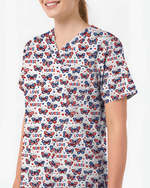 Patriotic American Butterfly Theme Women Scrub Top - Scrubloop
