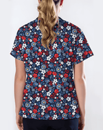 Patriotic Navy Floral Nursing Scrub Top - Scrubloop