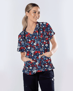 Patriotic Navy Floral Nursing Scrub Top - Scrubloop