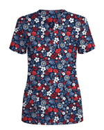 Patriotic Navy Floral Nursing Scrub Top - Scrubloop