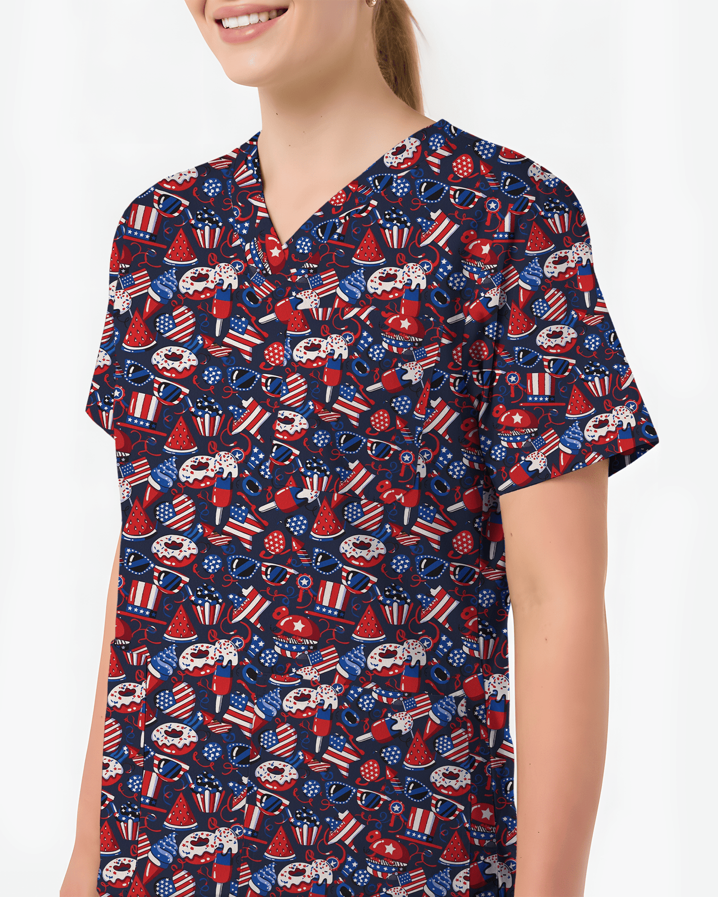 Patriotic Summer Treats Nursing Scrub Top - Scrubloop
