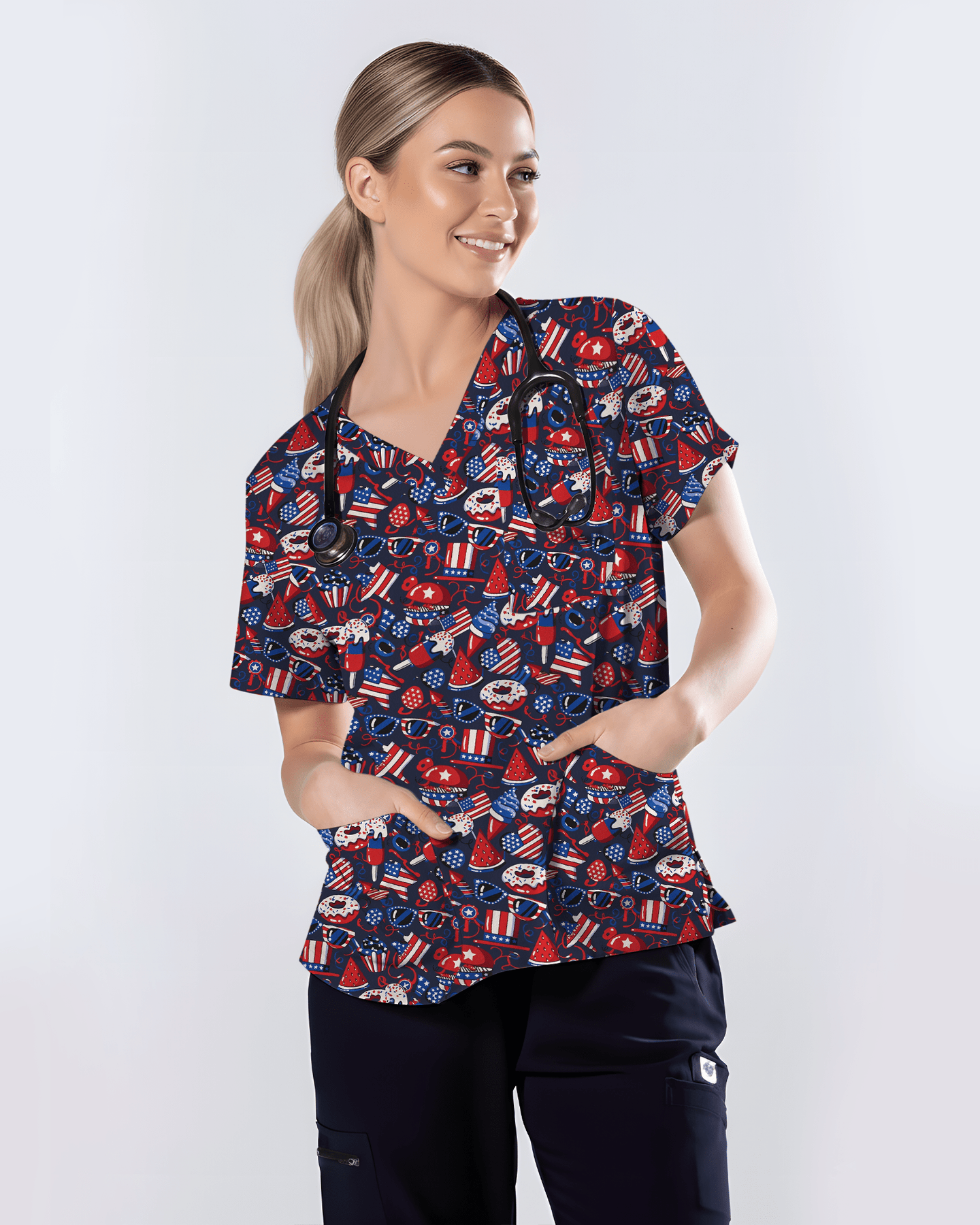 Patriotic Summer Treats Nursing Scrub Top - Scrubloop