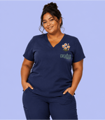 Personalized Birth Month Flower And Name Created With A Purpose Nurse Women's One-Pocket V-neck Scrub Top - Scrubloop