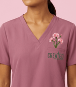 Personalized Birth Month Flower And Name Created With A Purpose Nurse Women's One-Pocket V-neck Scrub Top - Scrubloop