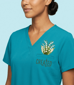 Personalized Birth Month Flower And Name Created With A Purpose Nurse Women's One-Pocket V-neck Scrub Top - Scrubloop