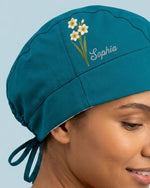Personalized Birth Month Flower And Name Nurse Premium Satin-Lined Scrub Cap - Scrubloop