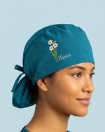 Personalized Birth Month Flower And Name Nurse Premium Satin-Lined Scrub Cap - Scrubloop