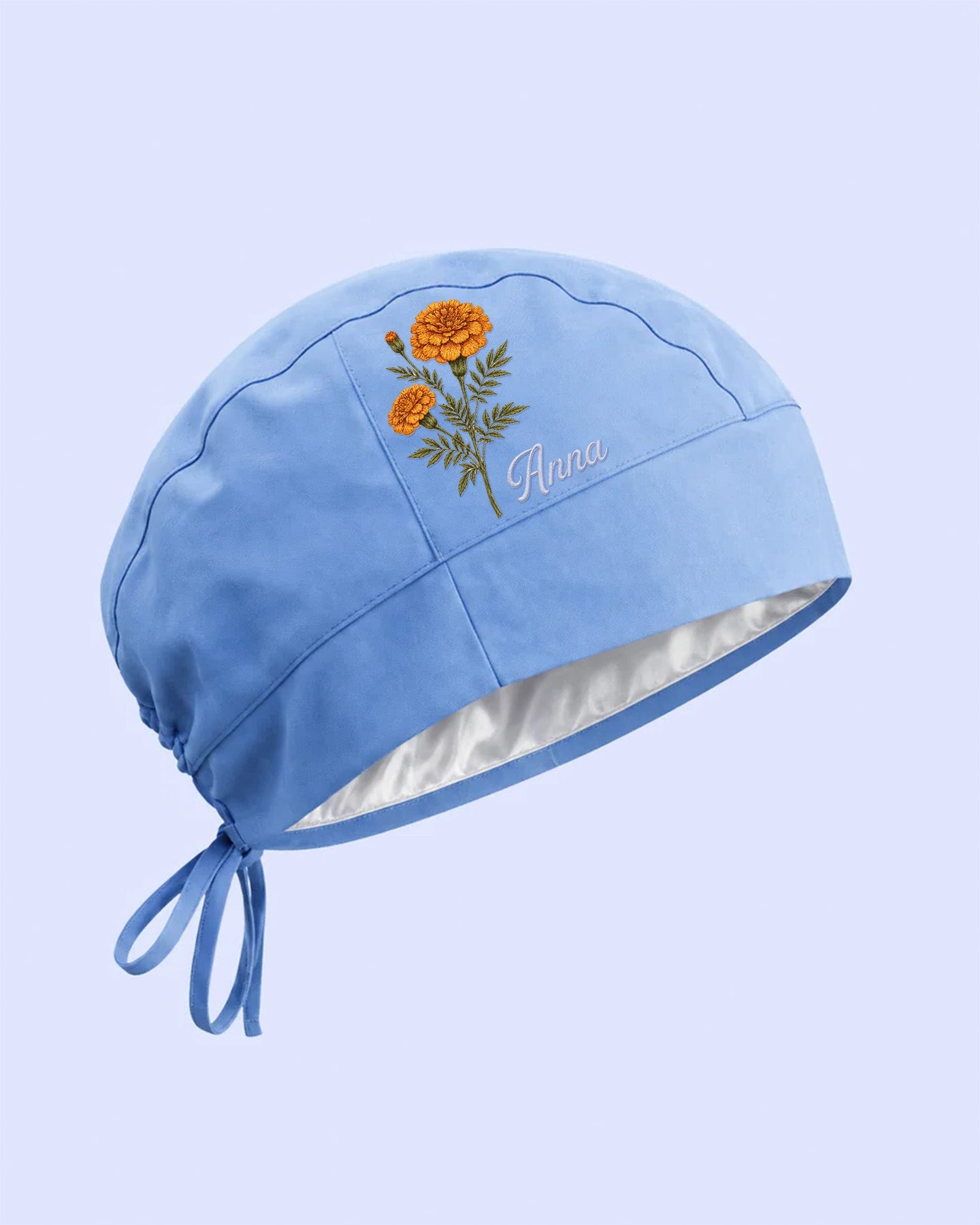 Personalized Birth Month Flower And Name Nurse Premium Satin-Lined Scrub Cap - Scrubloop