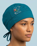 Personalized Birth Month Flower And Name Nurse Stethoscope Heart Premium Satin-Lined Scrub Cap - Scrubloop