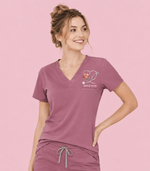 Personalized Birth Month Flower And Name Nurse Stethoscope Heart Women's One-Pocket V-neck Scrub Top - Scrubloop