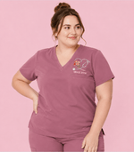 Personalized Birth Month Flower And Name Nurse Stethoscope Heart Women's One-Pocket V-neck Scrub Top - Scrubloop
