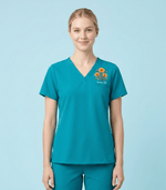 Personalized Birth Month Flower And Name Nurse Women's One-Pocket V-neck Scrub Top - Scrubloop