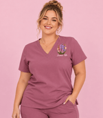 Personalized Birth Month Flower And Name Nurse Women's One-Pocket V-neck Scrub Top - Scrubloop