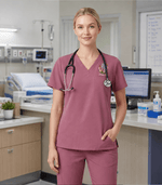 Personalized Birth Month Flower And Name Nurse Women's One-Pocket V-neck Scrub Top - Scrubloop
