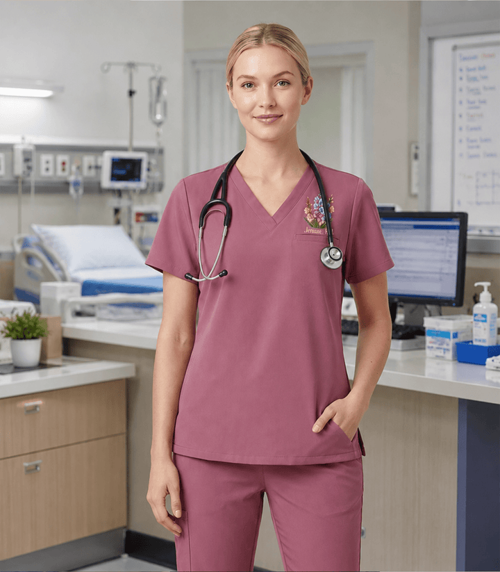 Personalized Birth Month Flower And Name Nurse Top