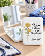 Personalized Birth Month Flower, Name & Job Title God Is Within Her Christian Gift For Nurse LED Mirror - Scrubloop